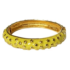 KENNETH J LANE Bangle Bracelet Yellow Enameled Gold Star-Spangled Hinged Vintage - Picture 1 of 7