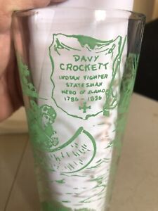 Vintage Davy Crockett Glass Tumbler Hazel Atlas Green Graphic on Clear Glass