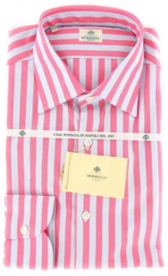 Camicia Di Cotone A Righe Rosa Luigi Borrelli - Extra Slim - (TB) - Immagine 1 di 4