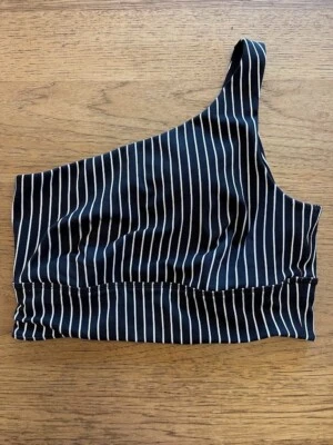 Victoria's Secret Black Stripe MEDIUM One Shoulder Lightly Lined Sport Bra VS - Image 1 of 2