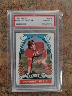 1972 Topps Football Card Forrest Blue, AP, High Number, #269, PSA 8, NM-MT - Image 1 of 2