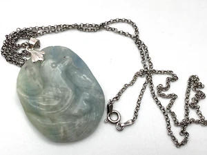 Vintage Sterling Silver 925 Pendant Necklace Carved Striped Onyx 22.54g - Picture 1 of 9