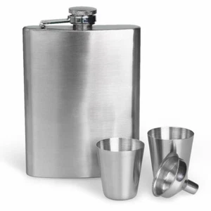 8oz Stainless Steel Whisky Liquor Hip Flask & Funnel with 2 Cups Set Gift Box - Picture 1 of 5