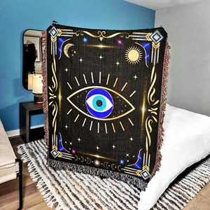 Evil Eye Woven Throw Blanket – Luxury Home Decor, Sofa Bed Cover, Birthday Gift - Picture 1 of 9