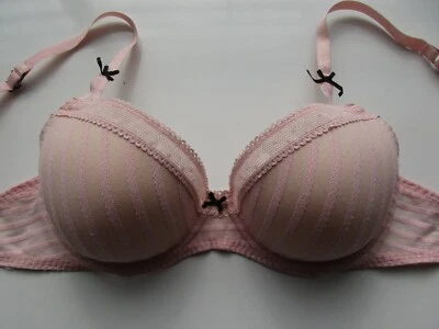 Betsey Johnson 723803 Stocking Stripe Lined Demi Bra Pink 30DD $48 B250DD30G  - Image 1 of 4