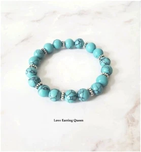 Men Turquoise Beaded Stretch Bracelet Men Bracelet 10mm - Picture 1 of 3