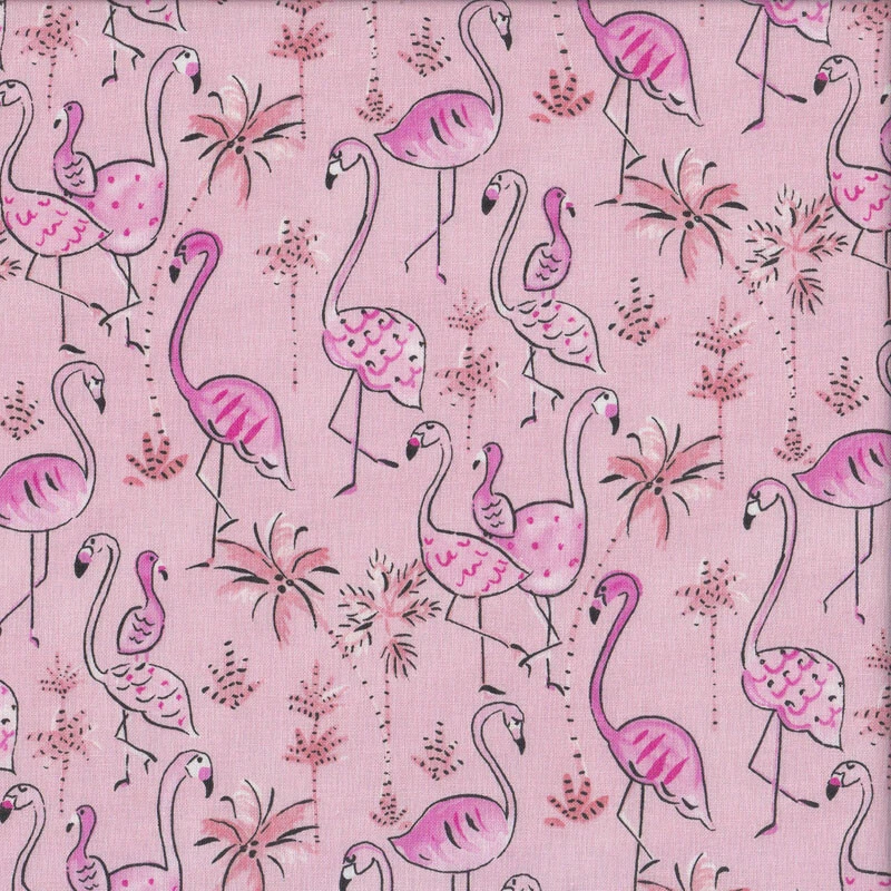 Pink Flamingos on Pink Haute Zahara Palm Trees Bird Quilting Fabric 1/2 Metre - image 1 of 1