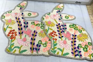 2 pc Easter Rabbit Bunny Beaded Placemat Charger Figural Floral New Rachel Zoe - Picture 1 of 4