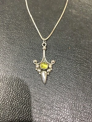 ciondolo argento 925 vintage anni ‘60 con giada verde - Immagine 1 di 4