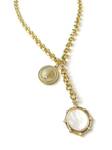 18k Gold Filled Rolo Belcher Chain with Shell Pearl Pendant and Radial Charm - Picture 1 of 6