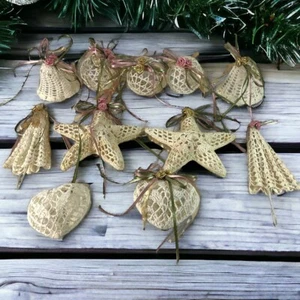 11er Set Vintage Weihnachten Weidenglocke Herz Stern Ornamente Blumenbänder - Bild 1 von 15