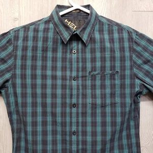 Helix Shirt Mens Medium Modern Fit Western Rodeo Button Up Plaid Green Pocket - Picture 1 of 11