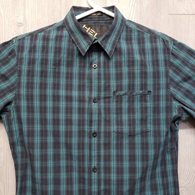 Camisa Helix Para Hombres Mediana Calce Moderno Western Rodeo Abotonada Cuadros Bolsillo Verde Foto 1 de 4