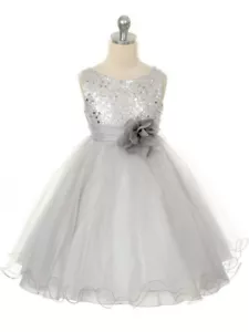 kids dream sequin bodice tulle special occasion holiday flower girl dress Silver - Picture 1 of 1
