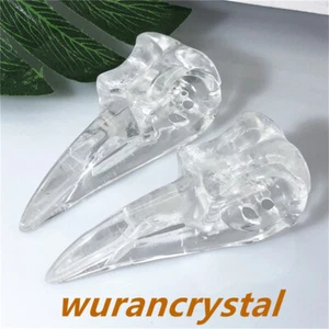 3"Natural clear quartz crystal carved Crow skull point Reiki healing gift 1pc - Imagen 1 de 14