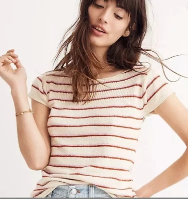 Madewell Marin свитер футболка Smallwood розовый полоски маленький махровая ткань верхний женщин XL - Изображение 1 из 4