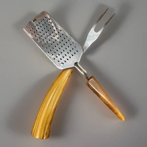Vtg Bakelite Stainless utensils Serving fork & grater Semichrome Tested USA - Picture 1 of 5