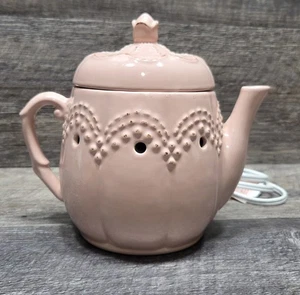 Scentsy elektrischer Wachswärmer rosa 2014 Vintage Teekanne, glänzende Keramik selten funktioniert - Bild 1 von 9