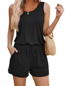Women Summer Rompers Sleeveless Tank Top Short Casual Jumpsuit Rompers with P... - Picture 1 of 6