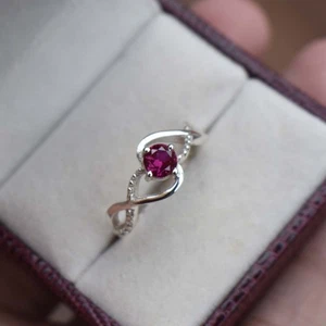 925 Sterling Silver Lab-Created Ruby Solitaire Ring – Gift for Her - Picture 1 of 8