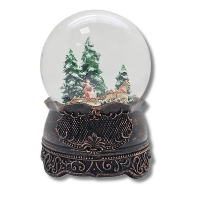 MINIUM COLLECTION Nostalgische Schneekugel Schlittenfahrt auf Ornamentsockel kupfer antik 100 mm D