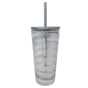 Starbucks Holiday Metallic Silver Ribbon Recycled Glass Cup Tumbler mit Deckel 2023 - Bild 1 von 5
