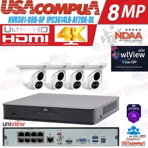 UNIVIEW IP67 8-Ch+4K NVR Network Uniview 4x4MP NDAA Audio IP Camera Security Kit - Picture 1 of 7