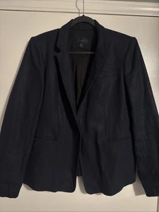 J. Crew Sz 16 100% Linen Blazer Suit Jacket Navy Blue Career Wear Jeans - Picture 1 of 3