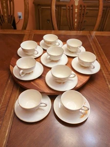 Homer Laughlin GOLDEN WHEAT EE. UU. Tazas de café y platillos de 6" Juego de 9 - Imagen 1 de 9