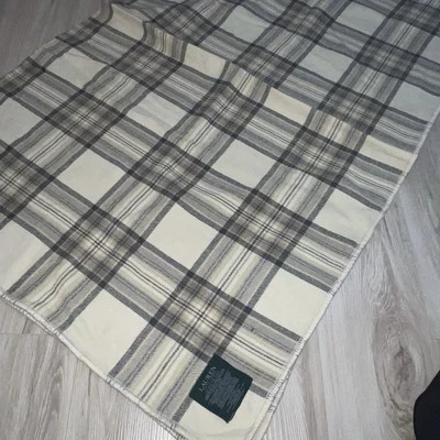 Manta Polo Ralph Lauren Vintage Blanco Gris Cuadros 100% Algodón EE. UU. 54x72 Foto 1 de 4