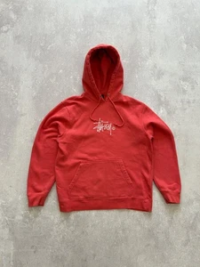 STUSSY Basic Stock Logo Hoodie Sweatshirt Men's Medium M Coral Red Pullover - Picture 1 of 17