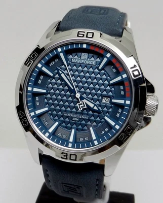 Men's 45mm Naviforce Textured Blue Date Dial 30 Meter Luminous Hands Sport Watch - Image 1 of 4