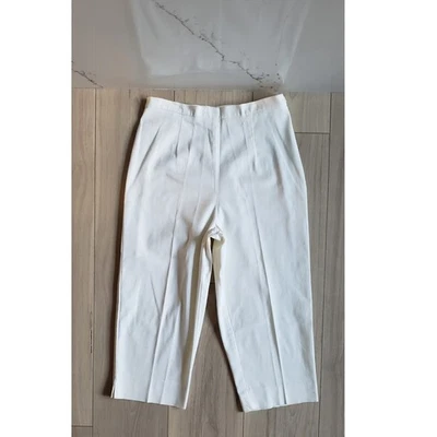 Antiga Calça Capri Feminina 6 Calças de Carreira Plissadas Brancas Macias Anos 90 Limpa Escritório Menina - Imagem 1 de 4