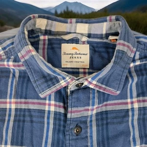 Camisa de franela Tommy Bahama para hombre XL azul a cuadros cuello abatible isla defecto artesanal - Imagen 1 de 20