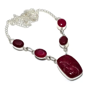 Red Simulated Gemstone Handmade 925 Sterling Silver Jewelry Necklace 18" - Picture 1 of 5