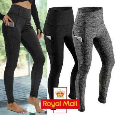 Women High Waist Gym Leggings Pocket Fitness Sports Running Ladies Yoga Pants UK - Image 1 of 4