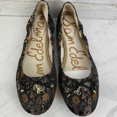 Zapatos planos de ballet Sam Edelman Felicia brocado dorado negro para mujer 8,5 M bordados Foto 1 de 4