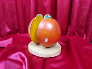 Vtg MCM Napkin Holder Harvest Pumpkin Tomato Gourd Wooden Halloween Kitschy - Picture 1 of 5