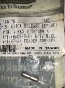 180176 QUICK RELEASE REPLACEMENT PIN BIG TWIN & XL W/ 1/4” - 28 FENDER THREADS - Picture 1 of 1