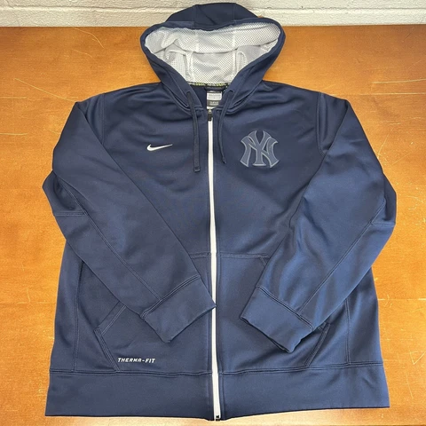 New York Yankees Jacket Mens Large Blue Hoodie Full Zip Nike Baseball MLB Cover
