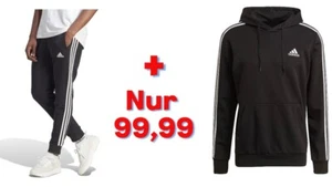 SET: Adidas Pullover L und Hose L Baumwolle Schwarz Weiße streifen Bequem! - Bild 1 von 5