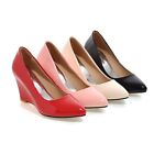 Womens Slip On Wedge Heels Pumps Pointed Toe Business Office Work Shoes 34-43 D