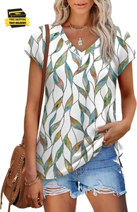 Womens Summer Tops 2025 Cap Sleeve Trendy Tank Tops V Neck Loose Fit Shirts ⭐️⭐️ - Picture 1 of 4