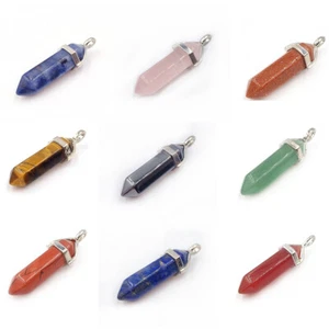 Natural Quartz Chakra Crystal Healing Point Cut Gemstone Pendant Reiki Necklace - Picture 1 of 26