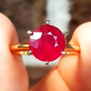 2.00Ct Round Cut Natural Red Ruby Solitaire Engagement Ring In 9ct Yellow Gold - Picture 1 of 14