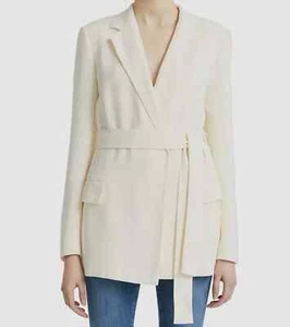 NWT Theory Cream Ivory Eco Rosina Crepe Belted Blazer Jacket Sz 8 $535 NEW Mint - Picture 1 of 10