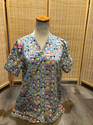Scrubs Scrub Top Cartoon Baby  Disney Cuties Pooh Mickey Minnie Tigger Small S - Image 1 of 4