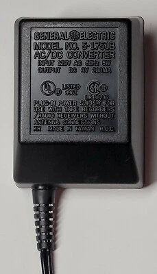 GENERAL ELECTRIC GE 5-1751B AC/DC Converter Input 120VAC 60Hz 5W Output 3V 200mA - Image 1 of 4