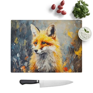 Fox Impressionism Art Chopping Board Kitchen Glass Protector Worktop Saver - Picture 1 of 6