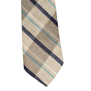 Vtg Wembley Necktie Tie Men's Tan Blue Stripe Diagonal Plaid Woven 59" Lined - Picture 1 of 5